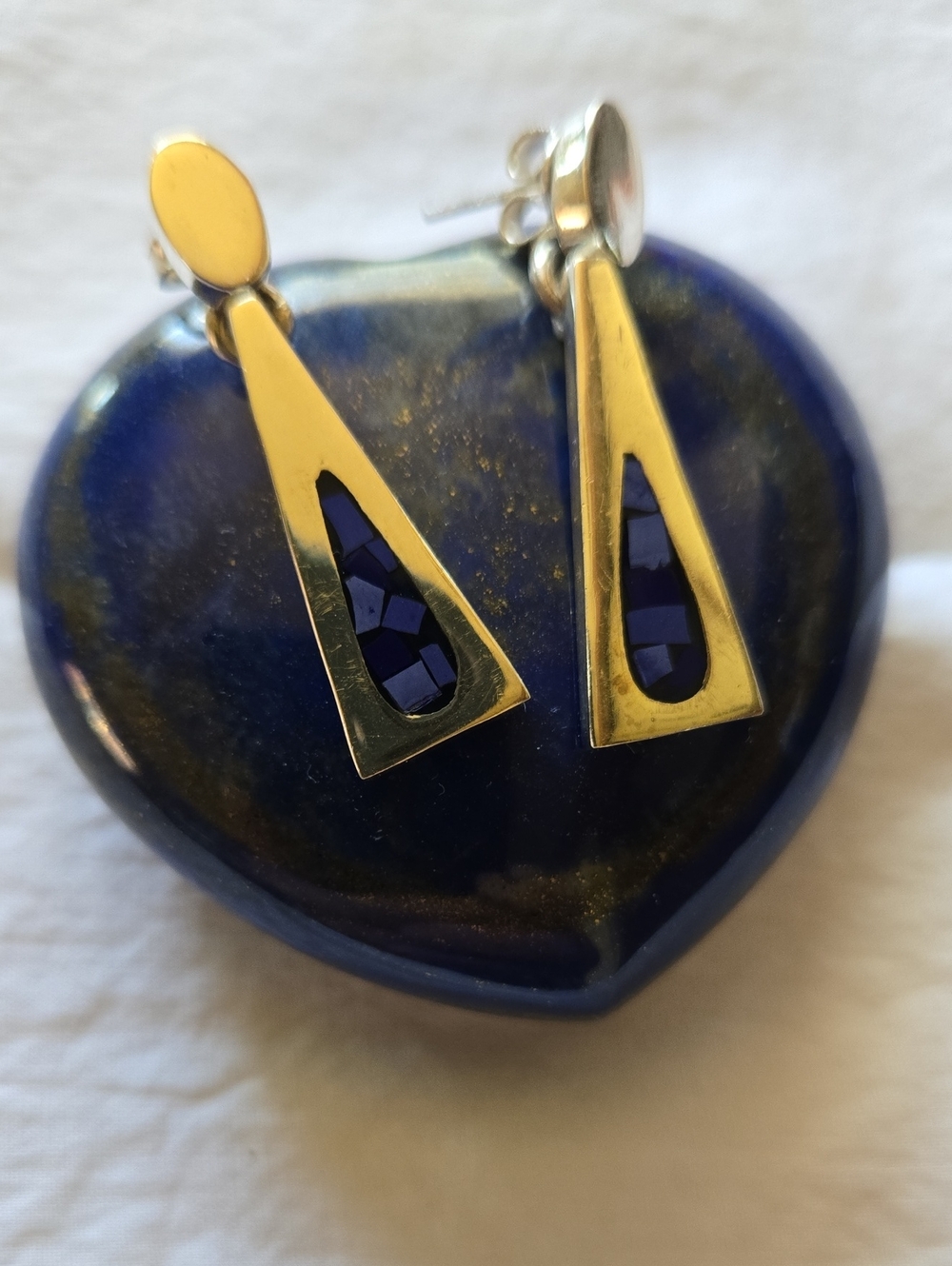Sterling Silver Blue Inlay Geometric Drop Earrings